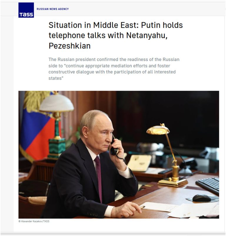 TASS: Putin's Dual Dialogues with Pezeshkian and Netanyahu