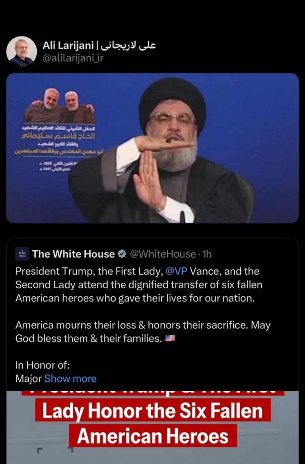 Vertical Arrival, Horizontal Departure: Larijani’s Strategic Warning to Washington