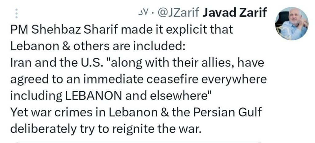 Zarif Recalls Shehbaz Sharif's Statement on Lebanon and Allies